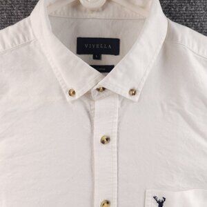 Viyella Men Long Sleeve Button Up Shirt Oxford OCBD White Large Cotton Logo